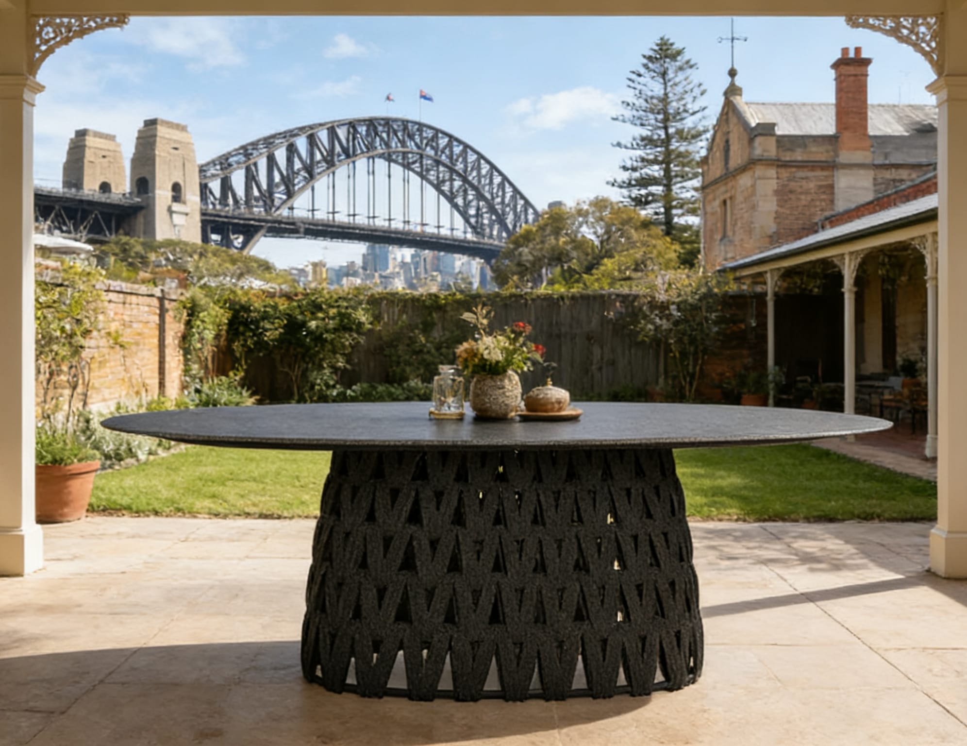 Swipe Outdoor Dining Table | Graphite Aluminium & Rope