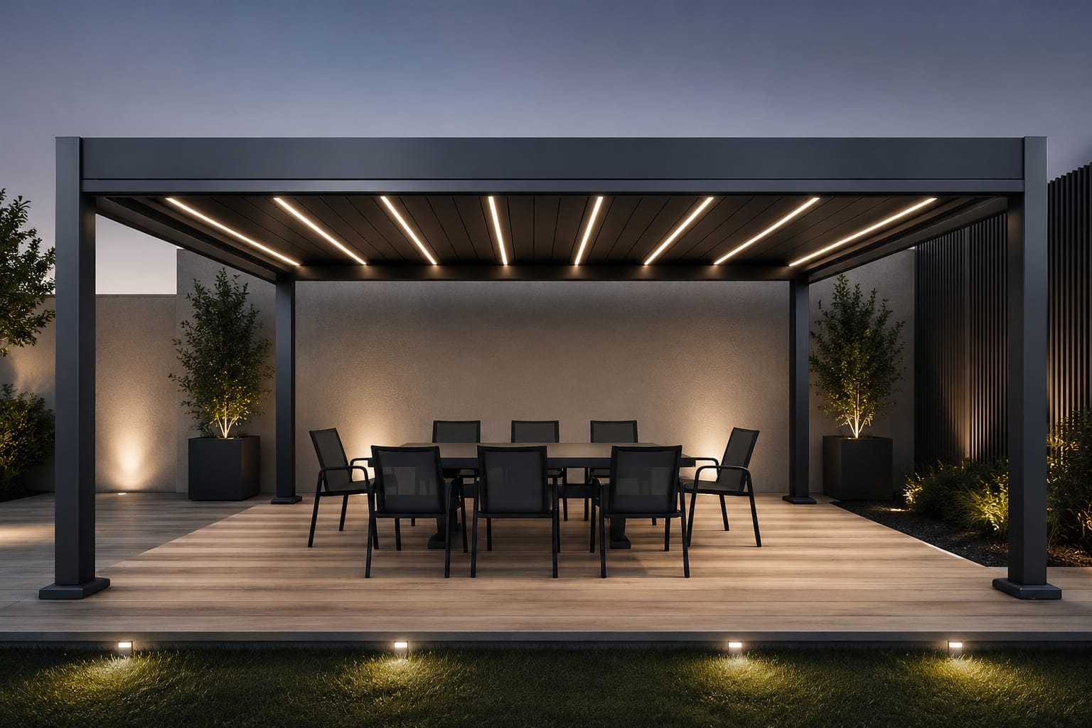Sun Garden Special – Charcoal | Metro Fixed Dining Set + 8 Diamond Carver Chairs