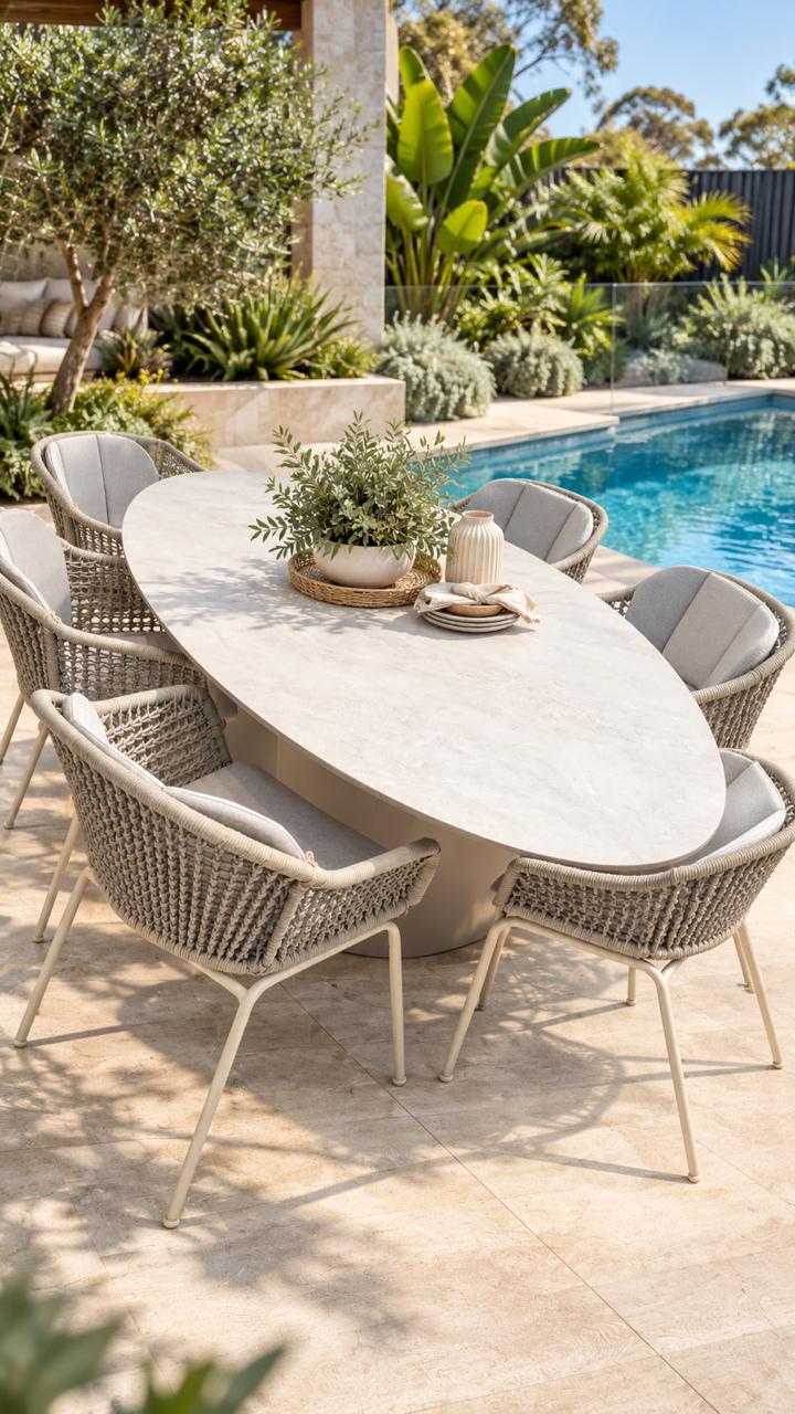 Demark Dining Table With 6 X Inkee Carver Chair 7PC Kit/Set Sand