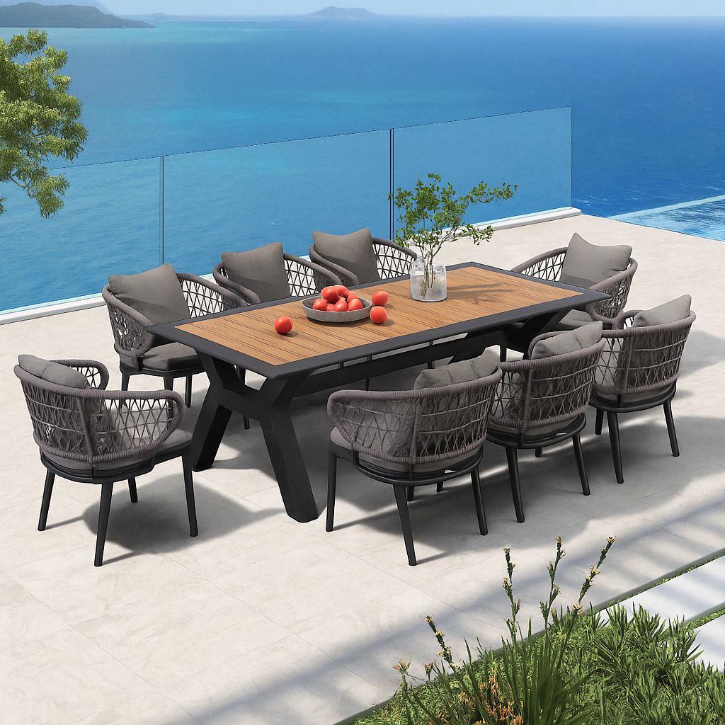 Spring 9 Pc Outdoor Dining Setting - Charcoal