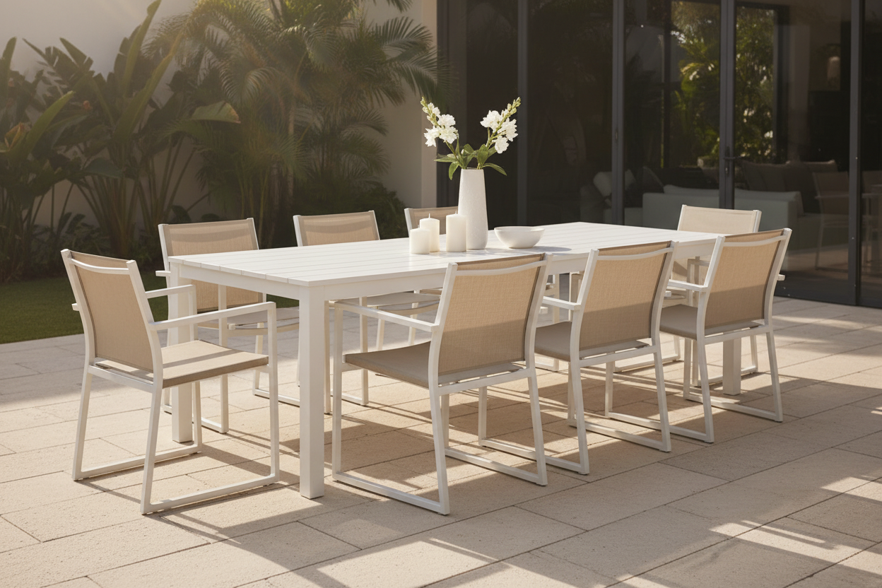 Modern dining table with chairs in a stylish interior setting