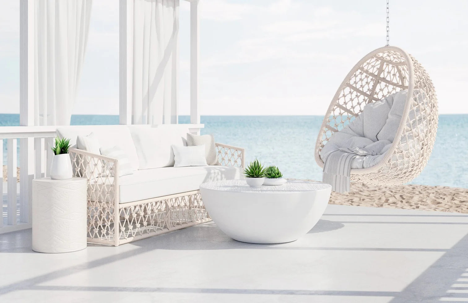 Amelia Outdoor Lounge Setting | White Aluminium & Rope