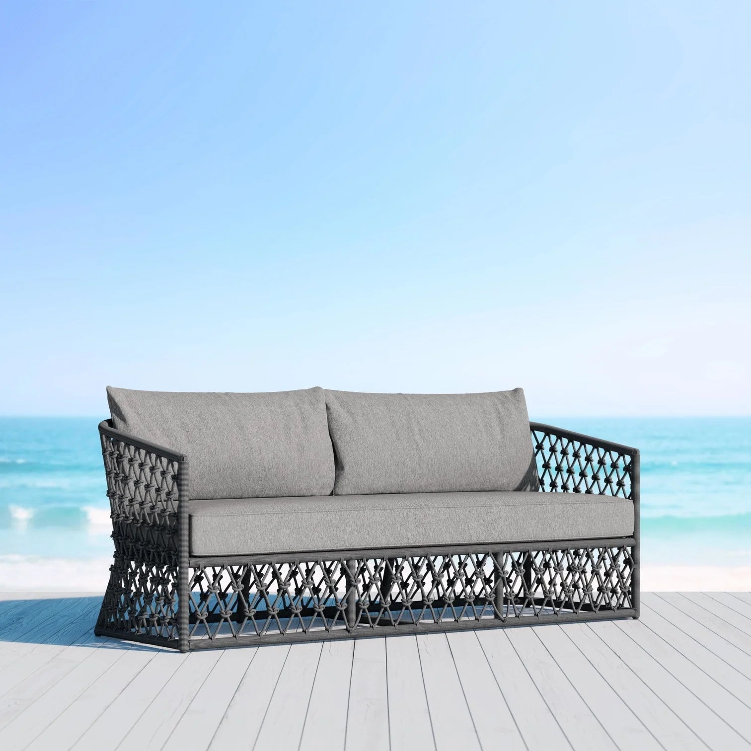 Amelia Outdoor Lounge Setting | Charcoal Aluminium & Rope
