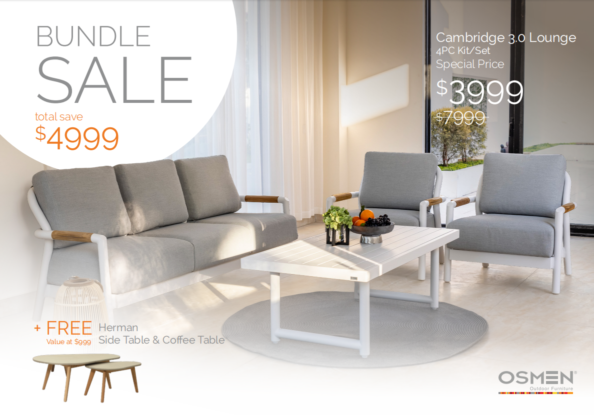 Cambridge 4 PC Lounge White | Get FREE Moeven Coffee & Side Table