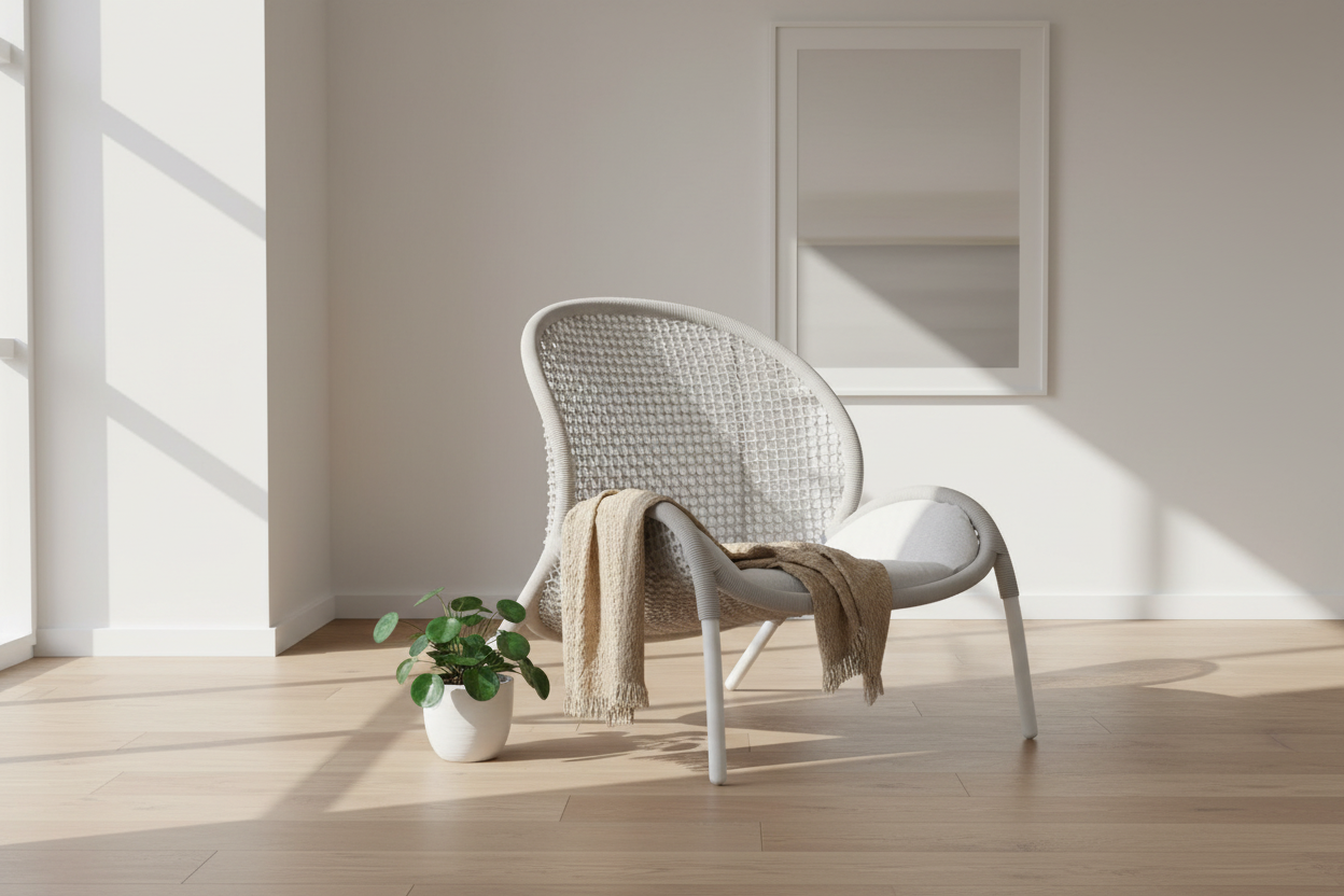 Dune Single Sofa Chair | White Aluminium & Rope