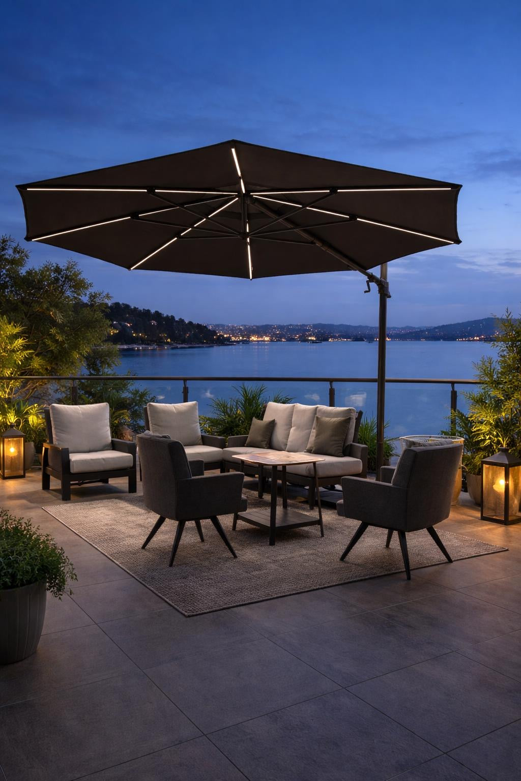 Emery 330cm Octagonal | Olefin Fabric & LED Lights & Side Tilt | Cantilever Umbrella