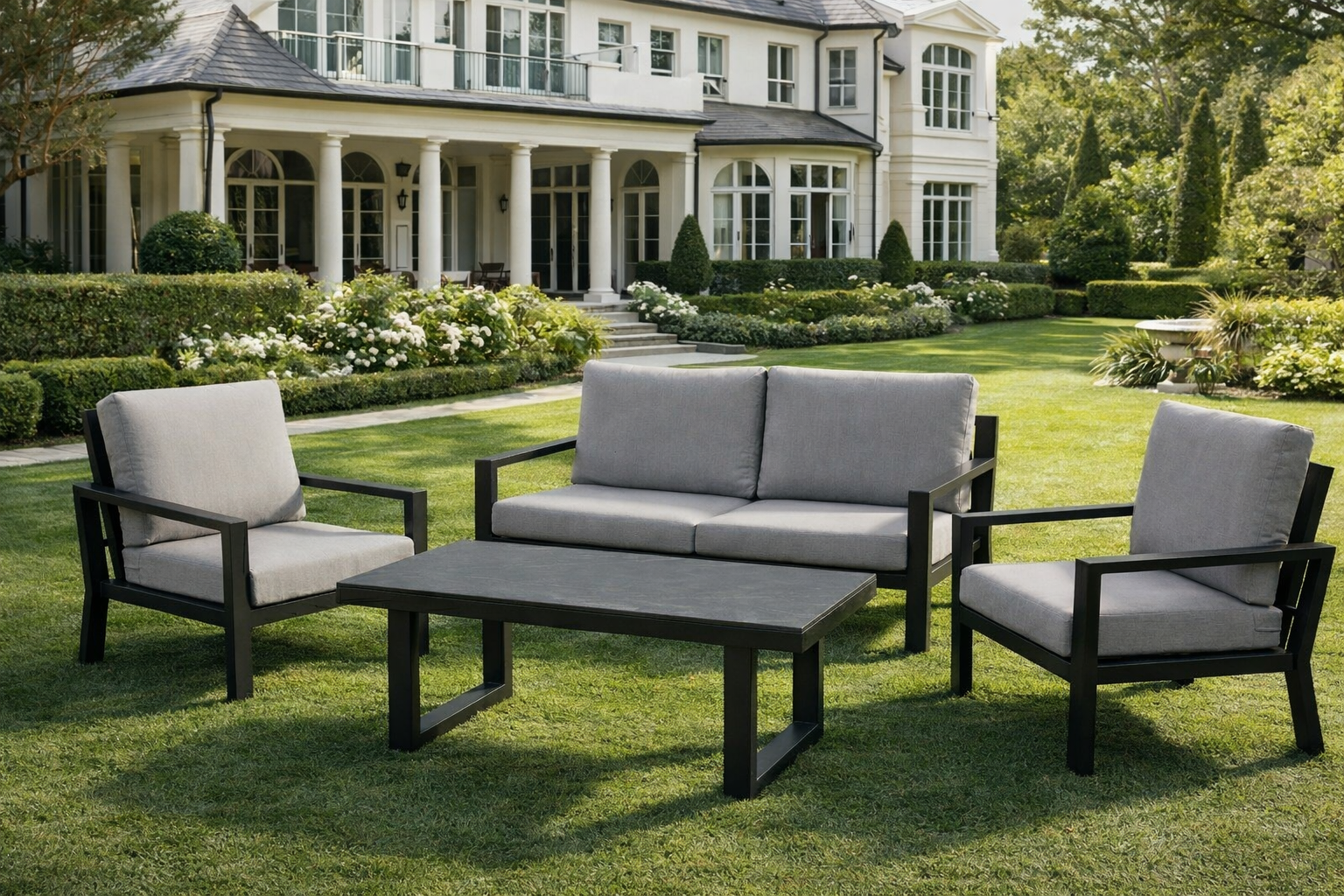 Madrid 4-Piece Outdoor Lounge with High Coffee Table | 2&3 Seater | White | Charcoal