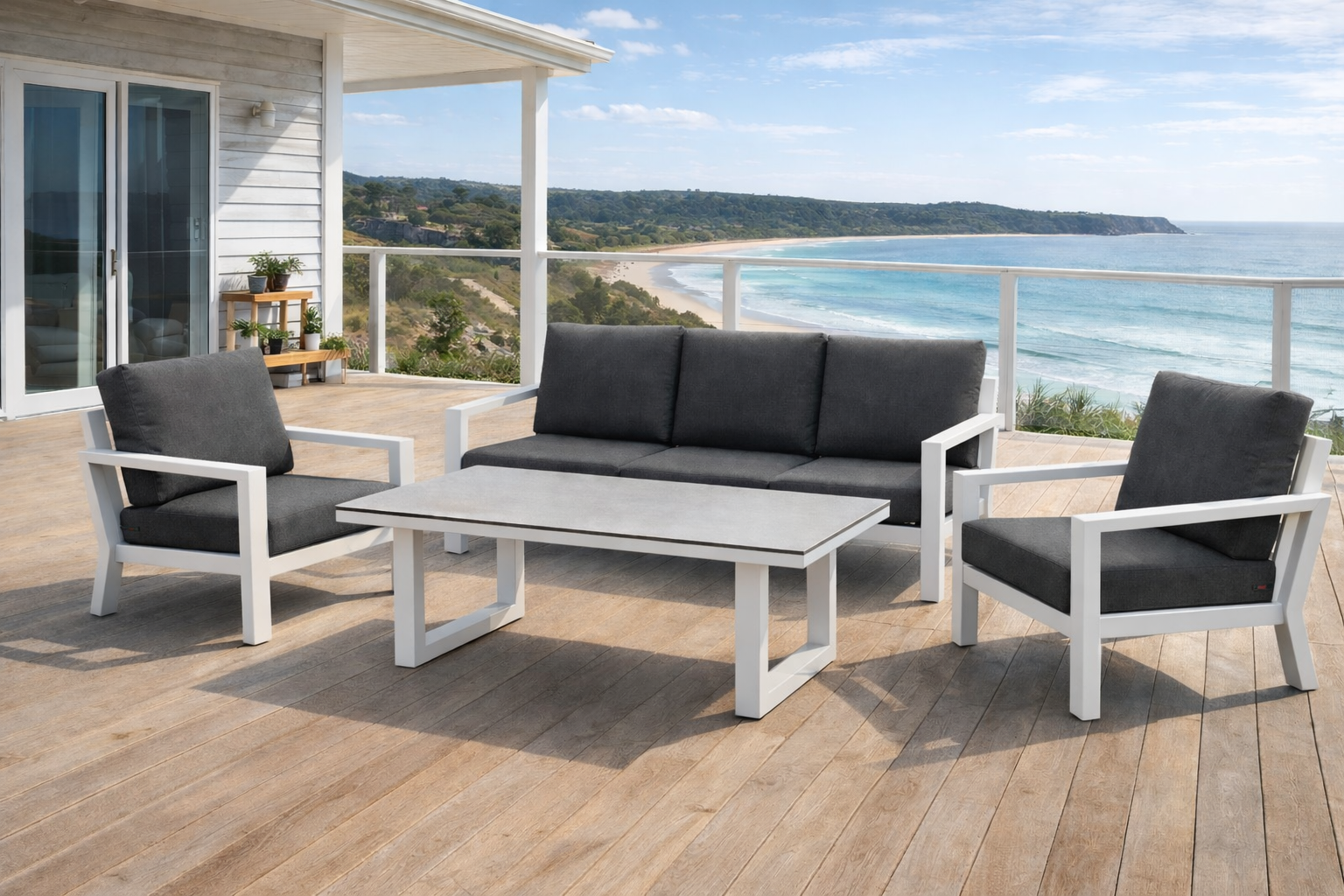Madrid 4-Piece Outdoor Lounge with High Coffee Table | 2&3 Seater | White | Charcoal