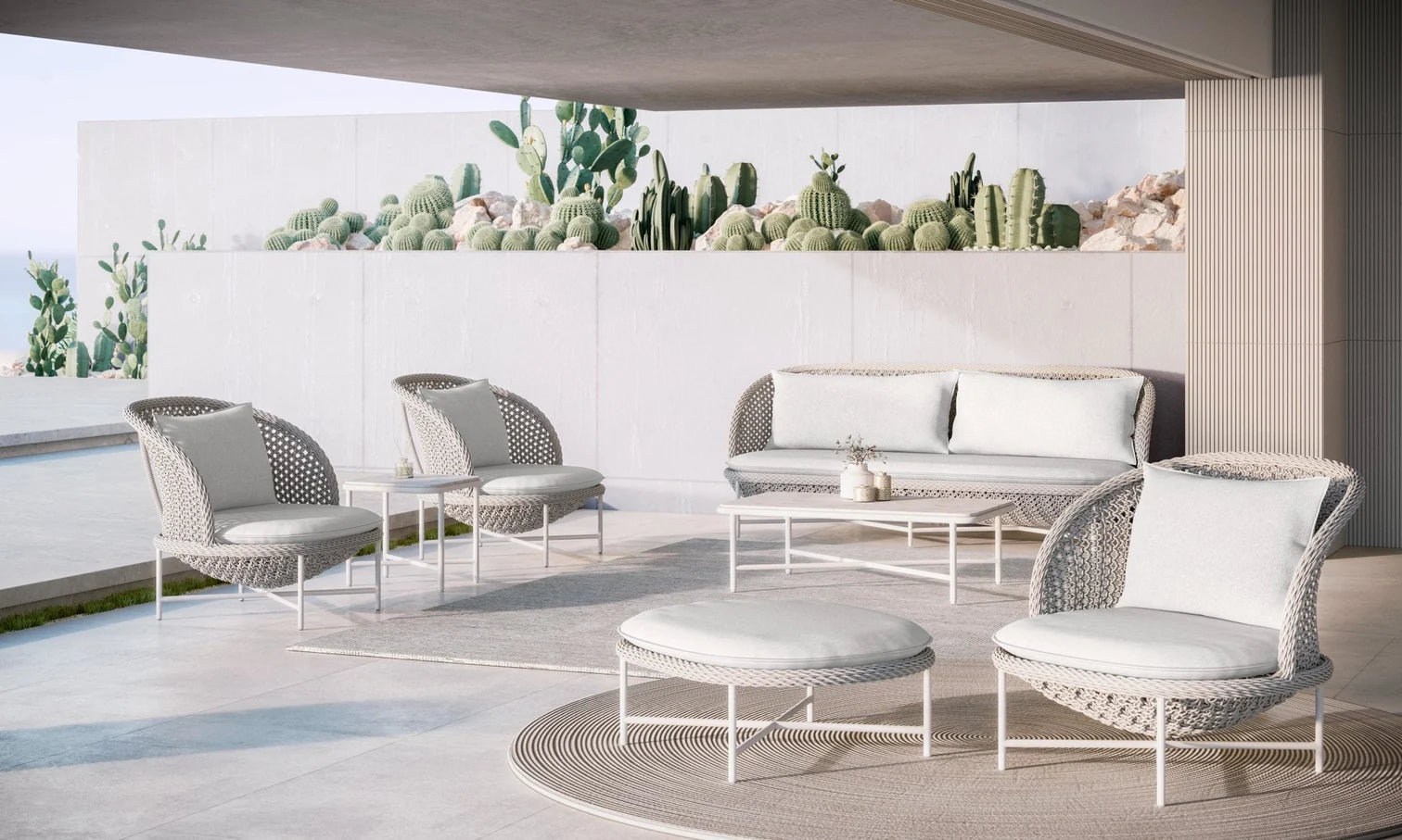 Montauk 7 Piece | Outdoor Lounge Setting | White Aluminium & Rope