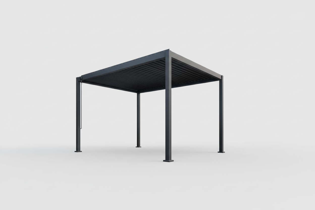 Black metal pergola on a white background