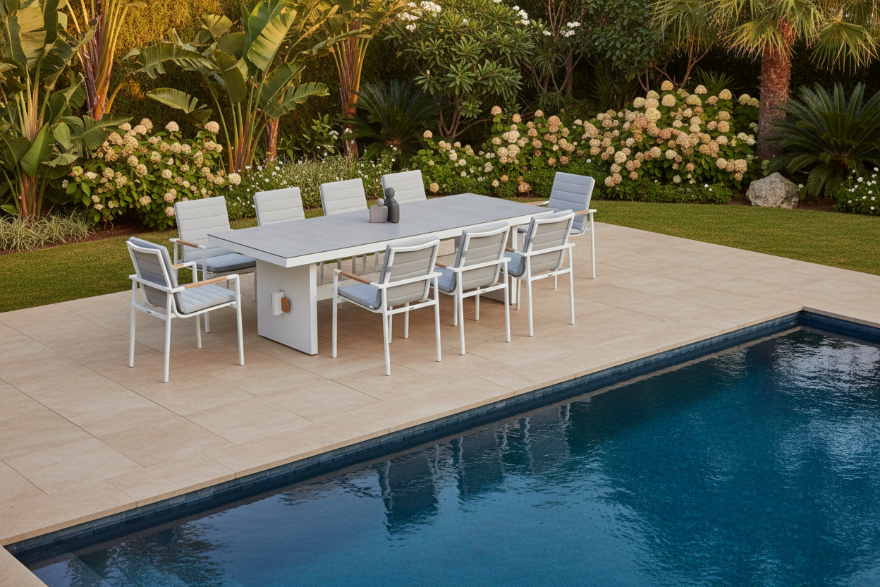 Washington Bridge Pop-up Extension | 320x100cm | Outdoor Dining Table | White Ceramic Glass & Aluminium