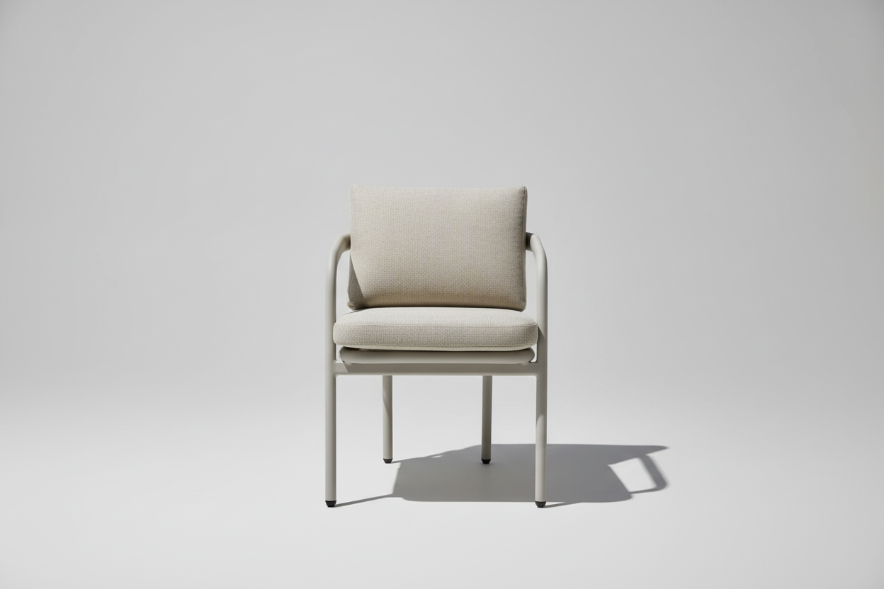 Chair with cushions by a poolside in a residential area