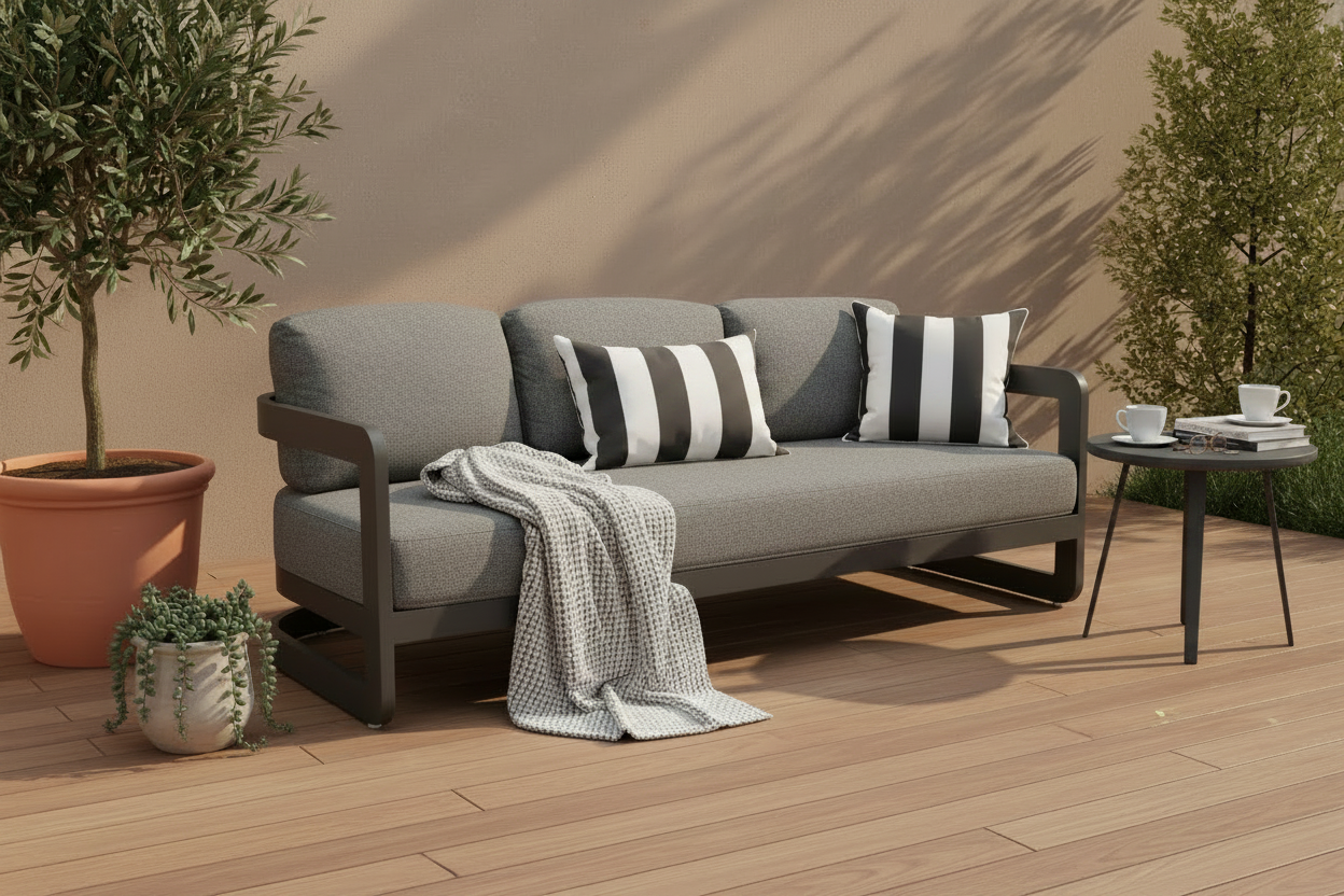 Audi 3 Seater Outdoor Lounge Setting | Charcoal Aluminium