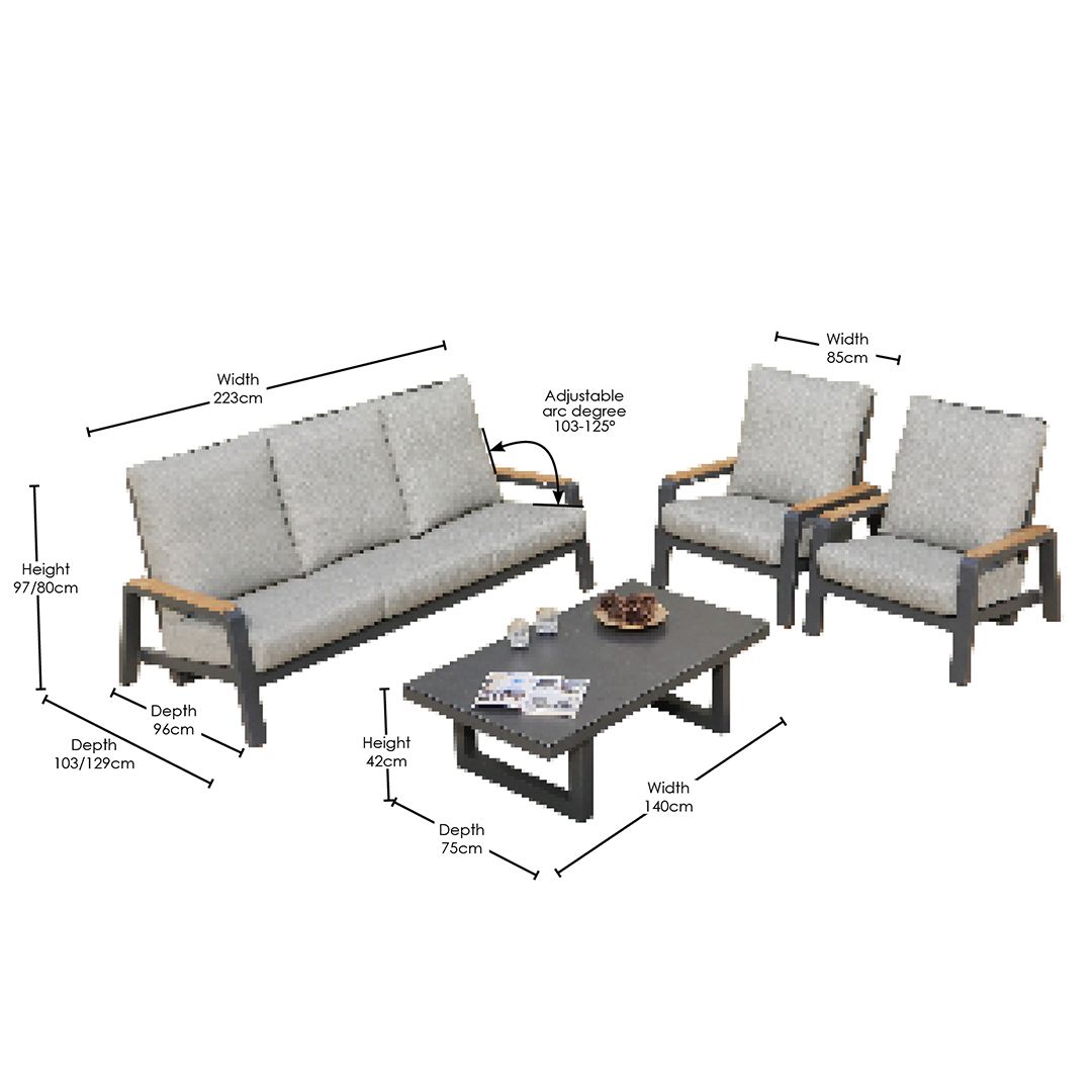 Boston 4.0 4 Pcs Recliner  | Outdoor Lounge Setting | Aluminium & Teak