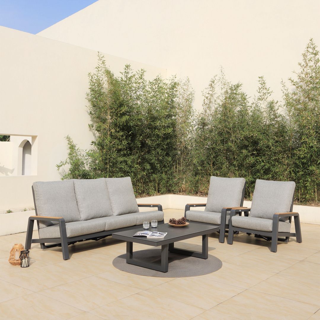 Boston 4.0 4 Pcs Recliner  | Outdoor Lounge Setting | Aluminium & Teak