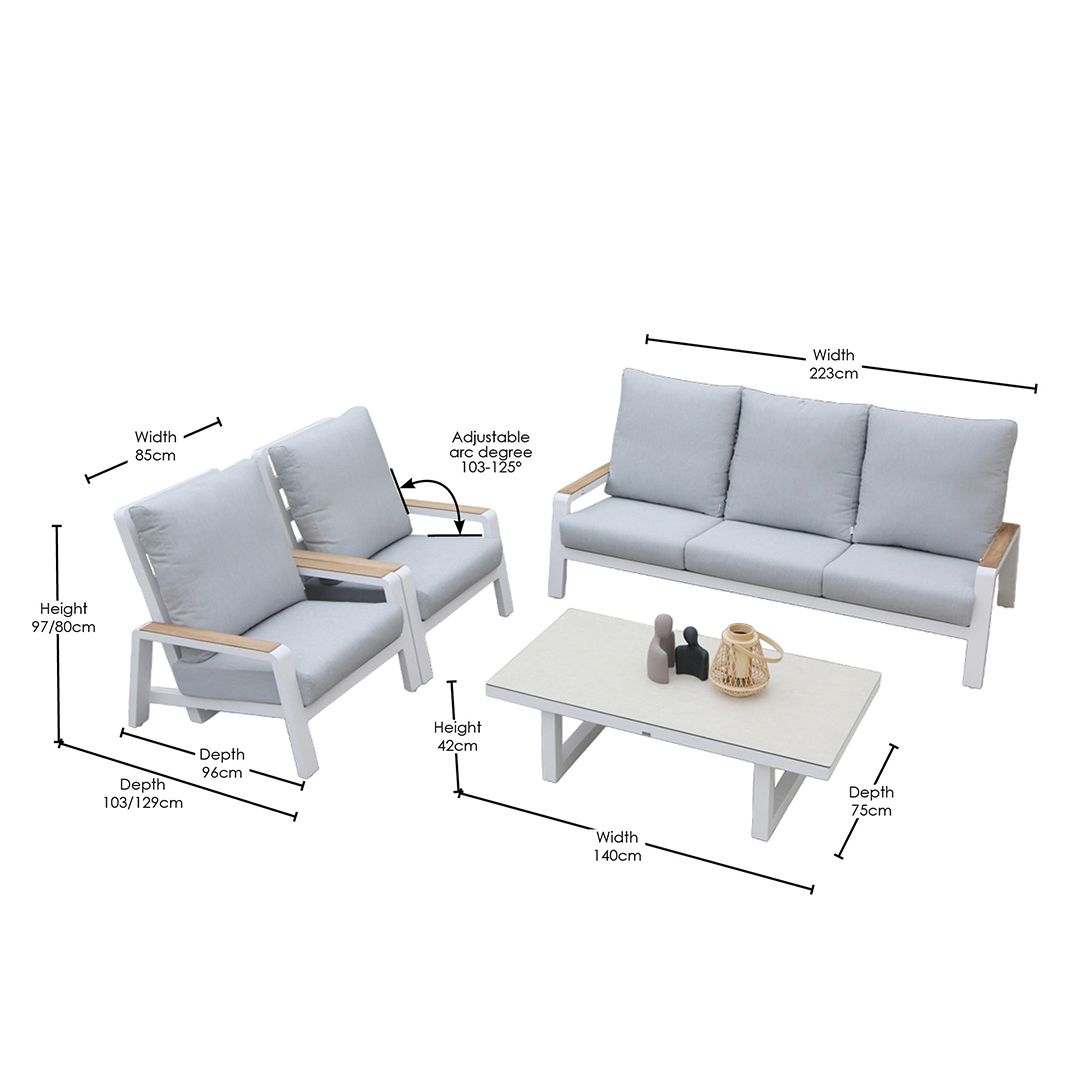 Boston 4.0 4 Pcs Recliner  | Outdoor Lounge Setting | Aluminium & Teak