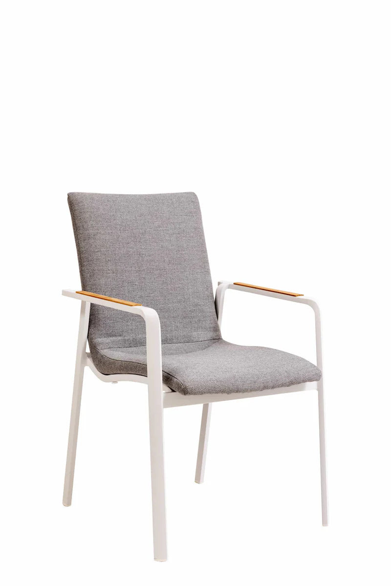 Curz Chair with gray cushioned backrest and seat on a white background