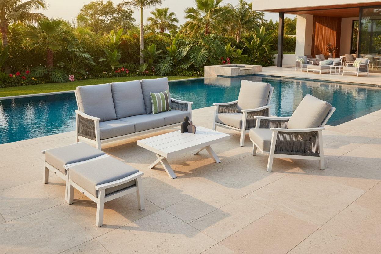 Pearl 6 Pc Outdoor Lounge Setting | White
