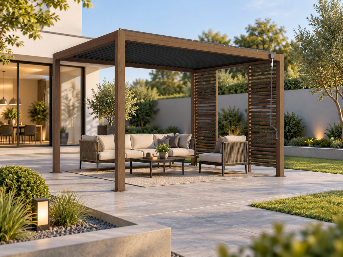 PV Blue Sky(140S) Pergola Timber frame and post with Dark Grey blade Frame/Body - 4x3x2.5MH