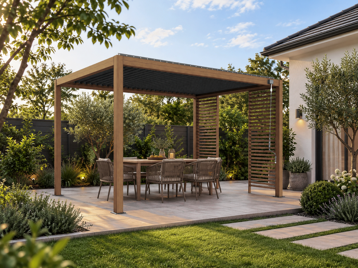PV Blue Sky(140S) Pergola Timber frame and post with Dark Grey blade Frame/Body - 4x3x2.5MH