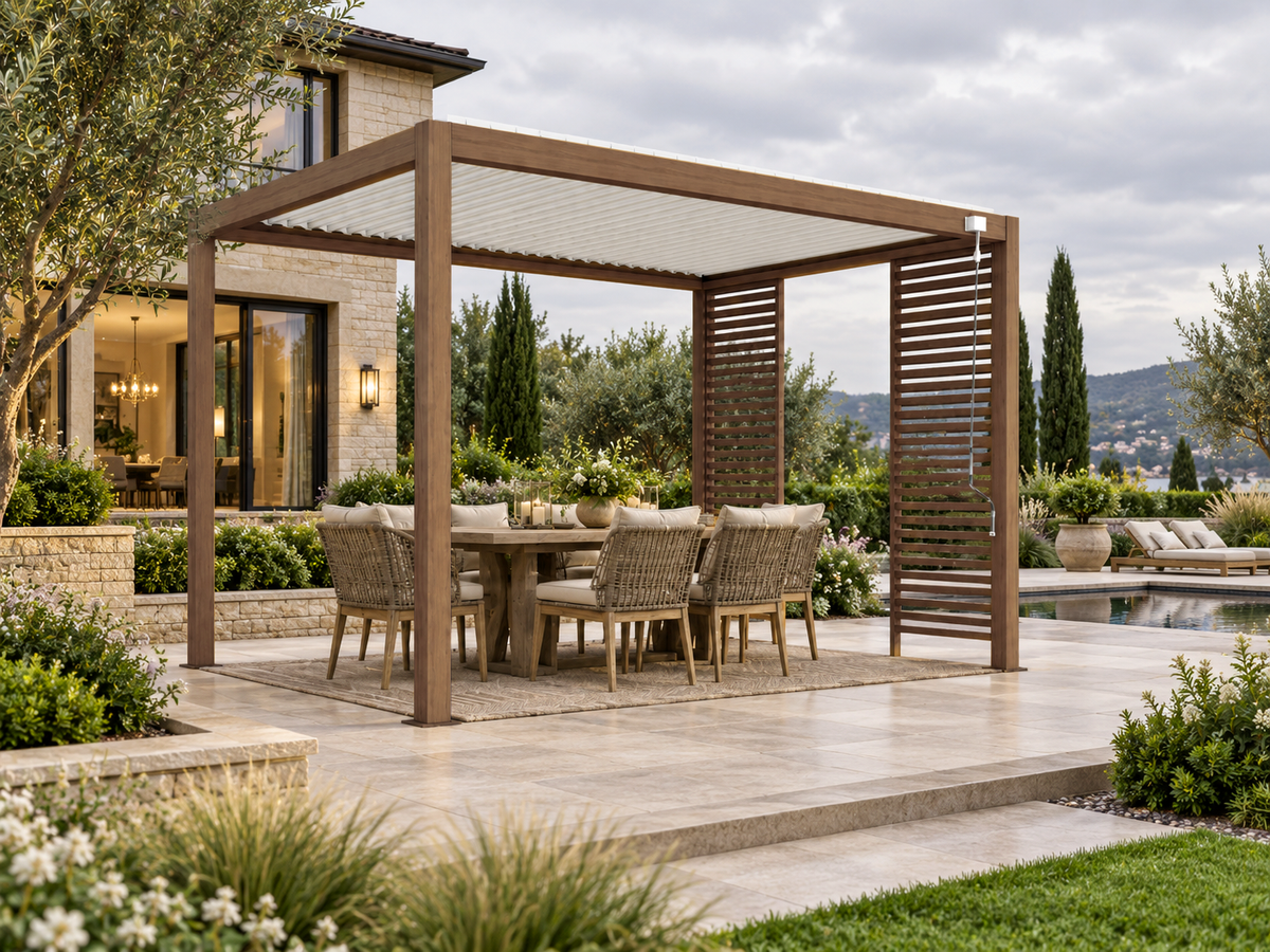 PV Blue Sky(140S) Pergola Timber frame and post with White blade Frame/Body - 4x3x2.5MH