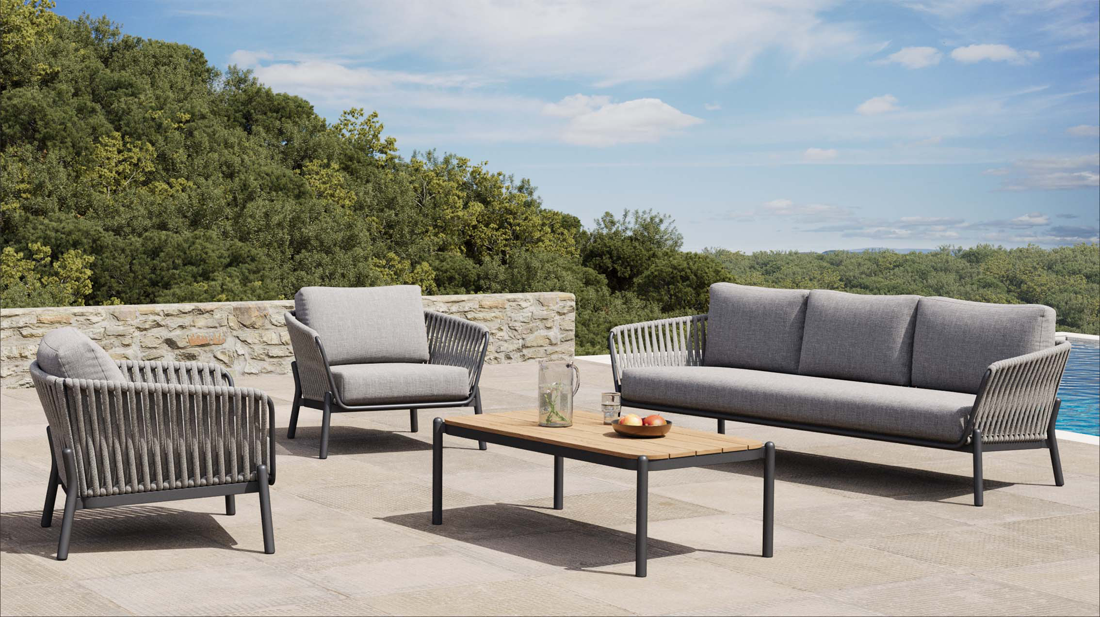 Freelander 4 Pc Outdoor Lounge Setting | Aluminium & Rope