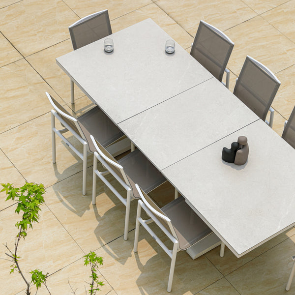 Harbour Bridge Pop-up Extension | 190/250cm and 280/360cm | Outdoor Dining Table | White Sintered Stone & Aluminium