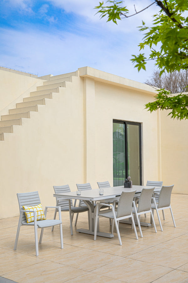 Harbour Bridge Pop-up Extension | 190/250cm and 280/360cm | Outdoor Dining Table | White Sintered Stone & Aluminium