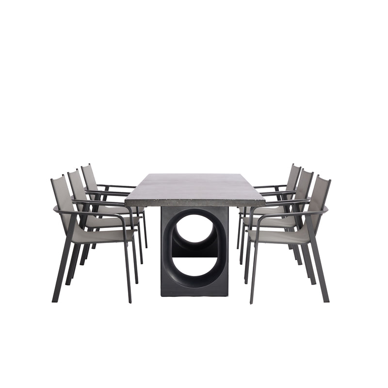 Genova 220 Table with Milo Carver Chair 7 Pc Outdoor Dining Setting Black