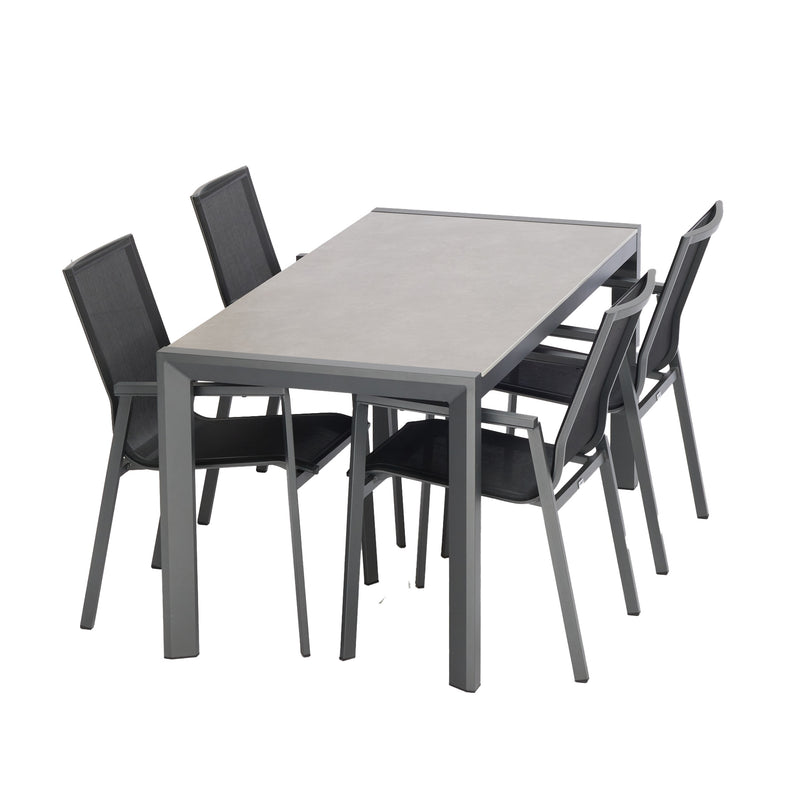Grawford 160 Table with Morgan Chairs 5 Pc Outdoor Dining Setting Charcoal V1