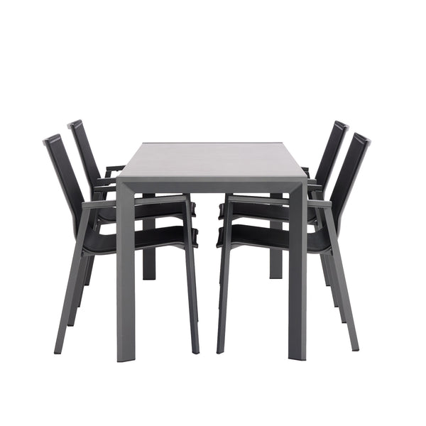 Grawford 160 Table with Morgan Chairs 5 Pc Outdoor Dining Setting Charcoal V1