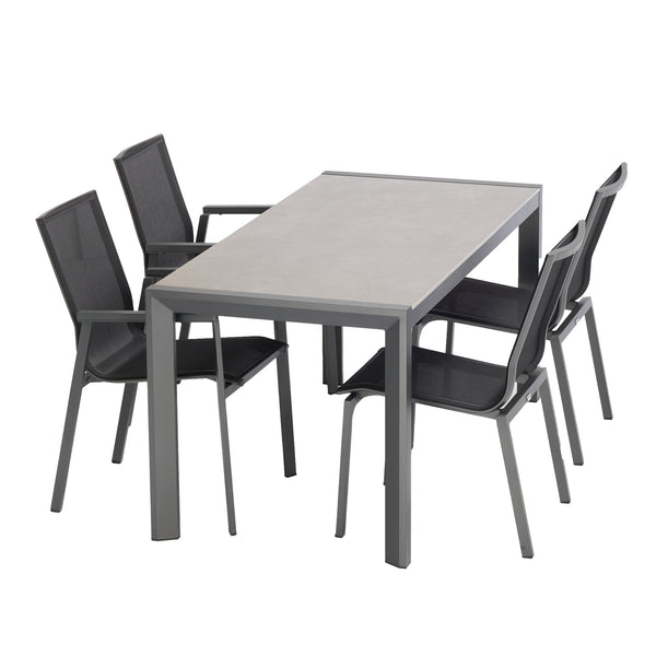 Grawford 160 Table with Morgan Chairs 5 Pc Outdoor Dining Setting Charcoal V2