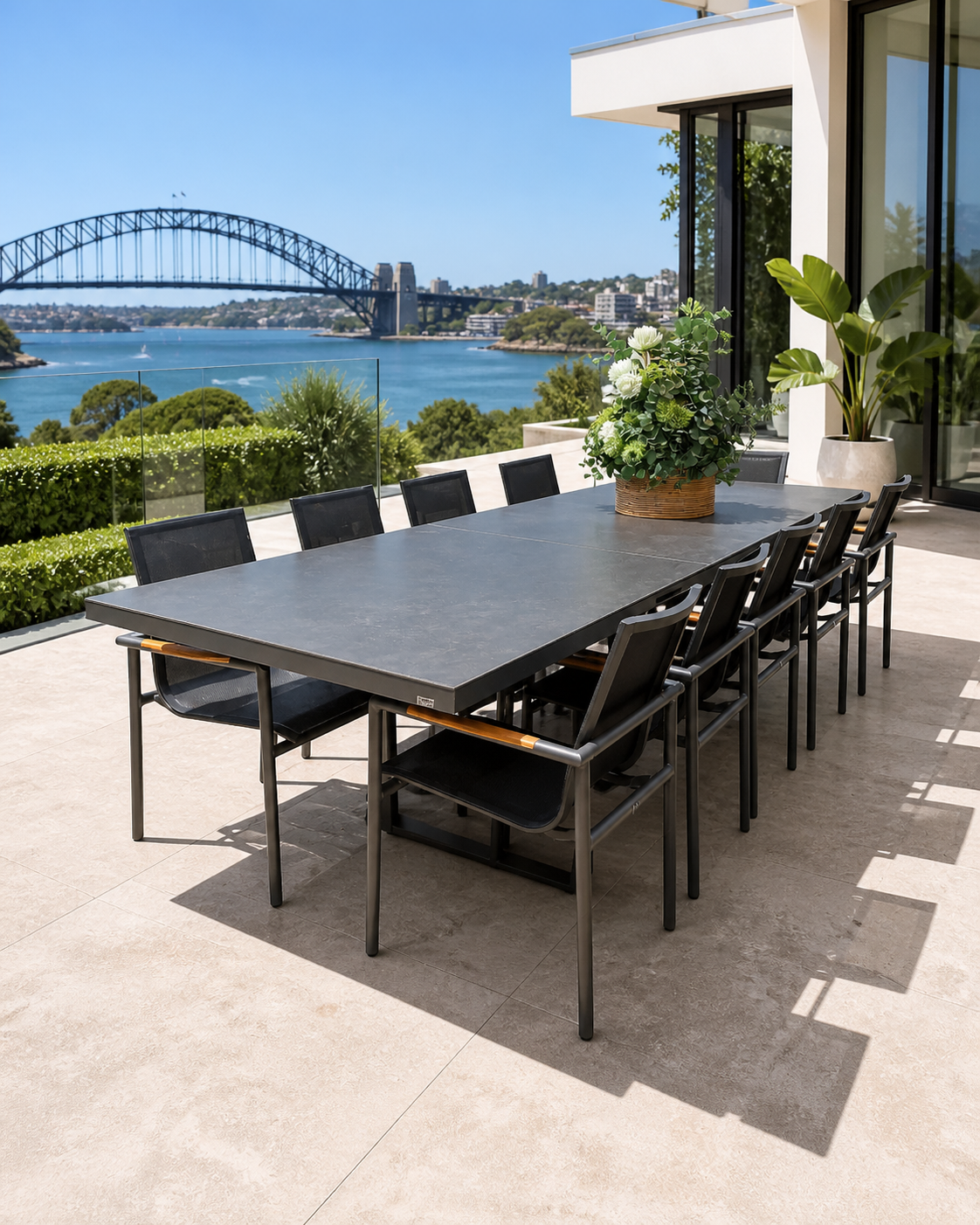 Harbour Bridge ( Metro) Pop-up Extension Dining Table 280/360 Sintered Stone - Charcoal/Dark Vic grey