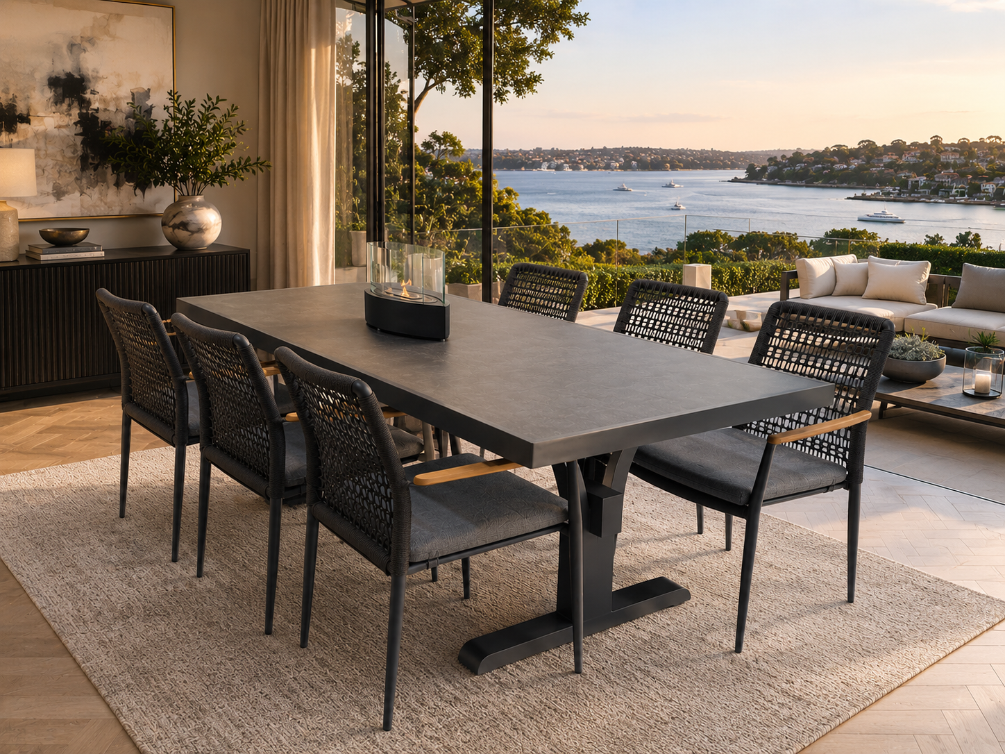 HVW Harbour Bridge Fixed Dining Table 206 Sintered Stone - Charcoal
