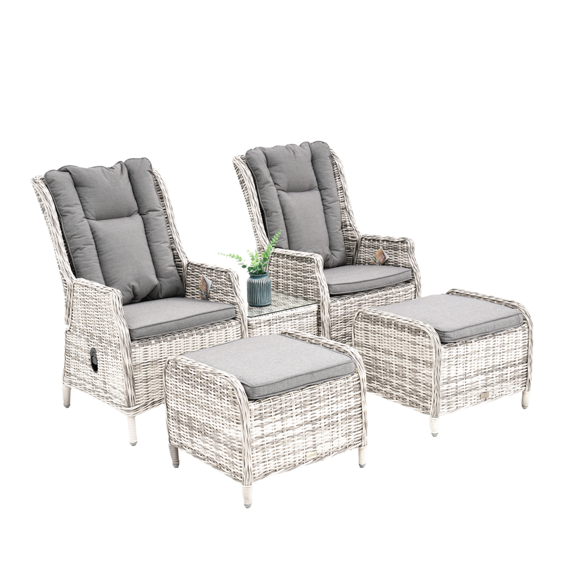 Hawaii 5 Pc Recliner Outdoor Balcony Setting Zen White Wicker OSMEN OUTDOOR FURNITURE