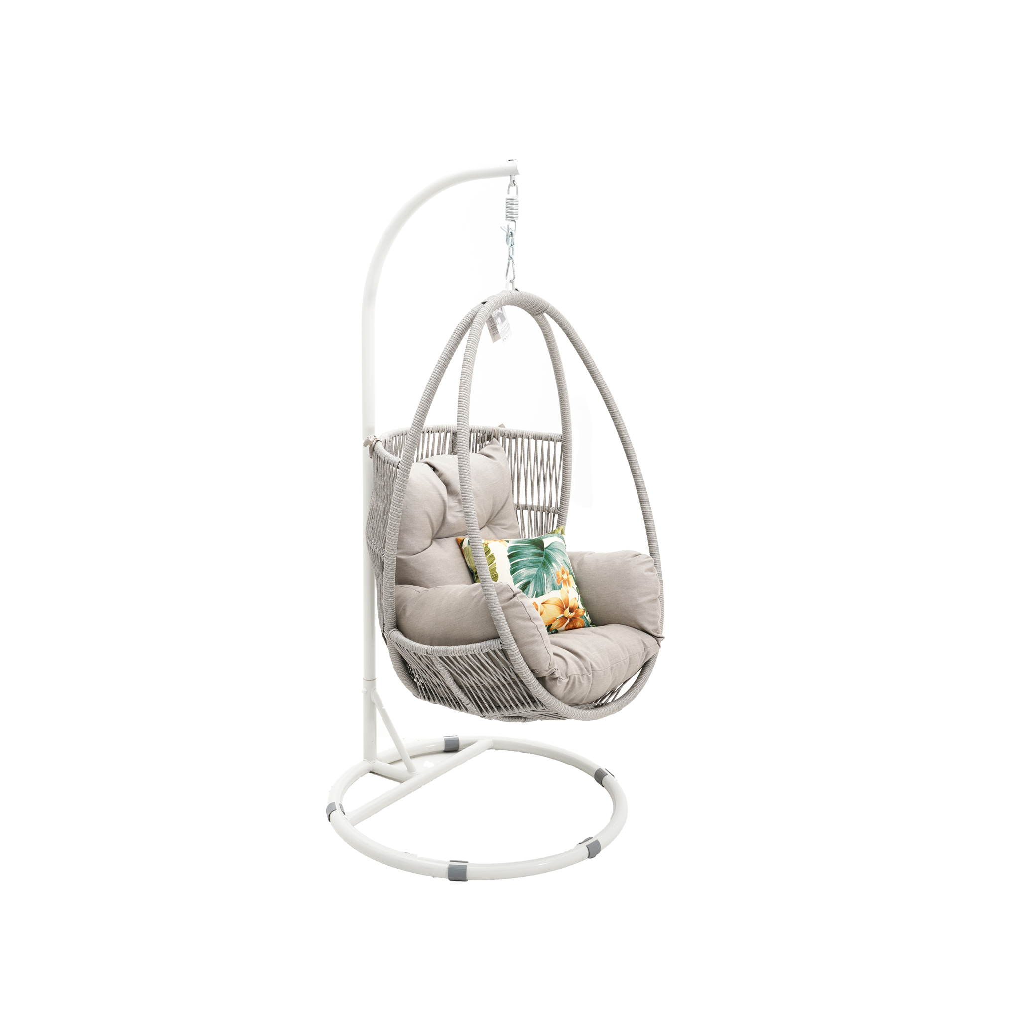 Hervey Bay Outdoor Hanging Egg Chair | Light Grey And Beige Cushion