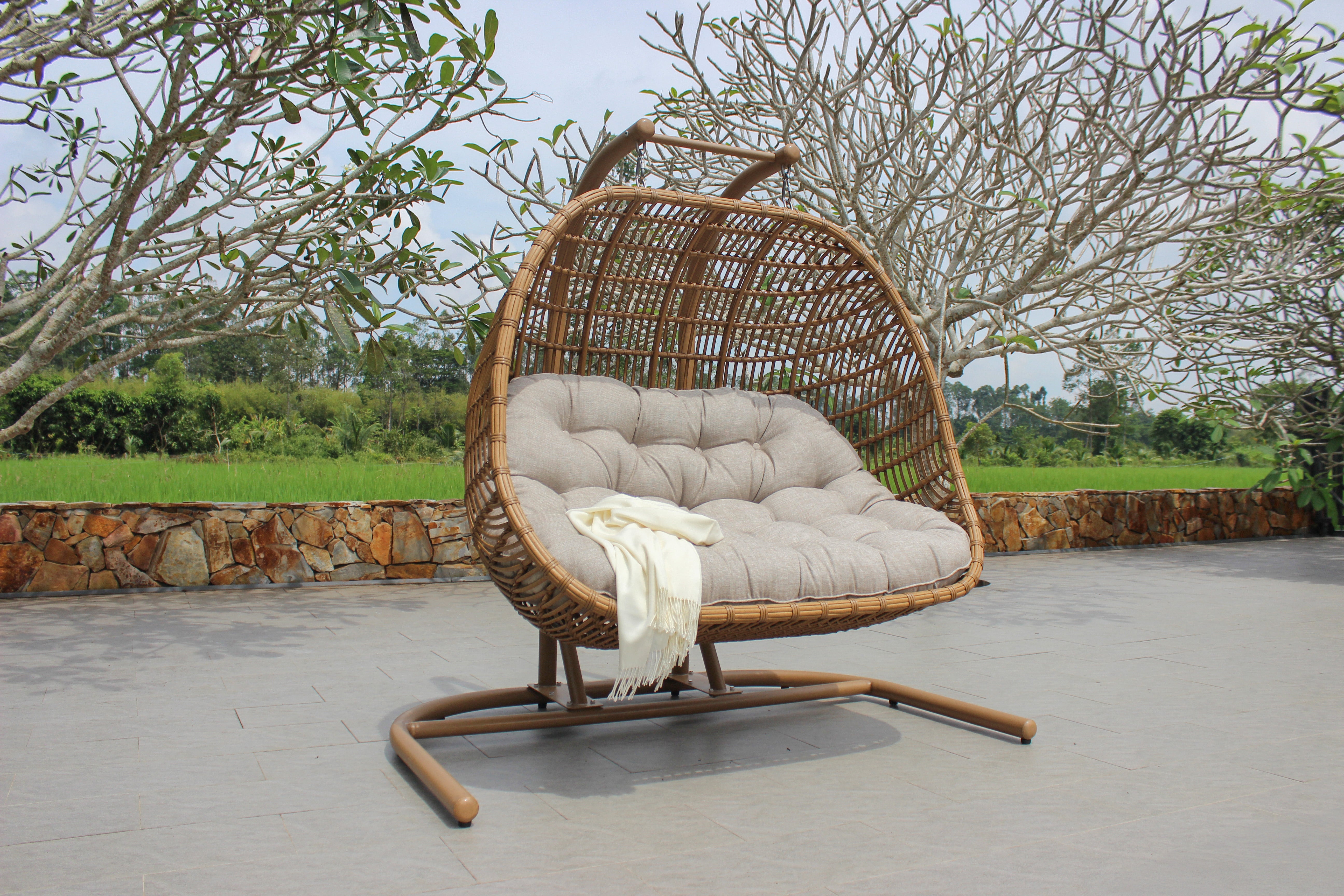 Calina Outdoor Double Hanging Egg Chair | Bamboo look