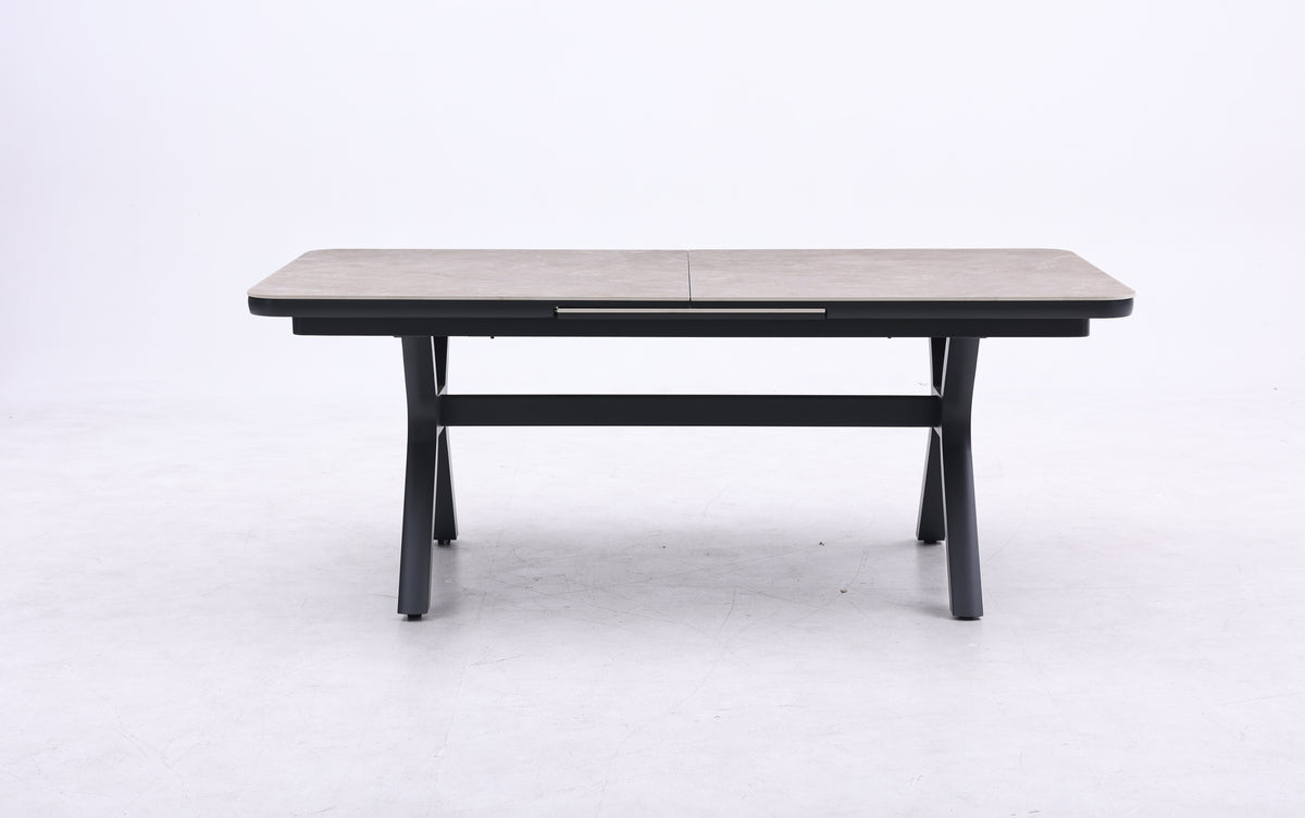 Spain Sandstone Extension Table with Sintered Stone - Charcoal Frame/Tan Marble-look Top
