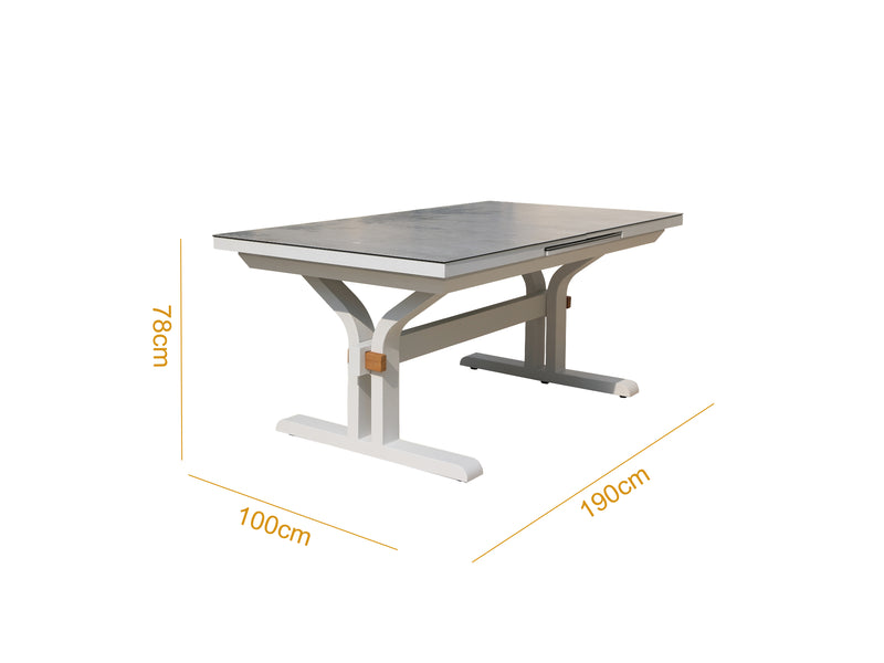 Metro 190/250 Extension Outdoor Dining Table White (Stone Flax Tabletop Finish)