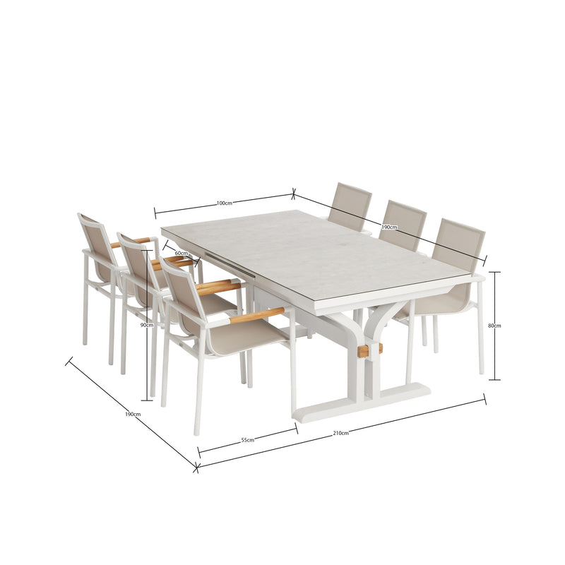 Metro 190/250 Extension Outdoor Dining Table White (Stone Flax Tabletop Finish)