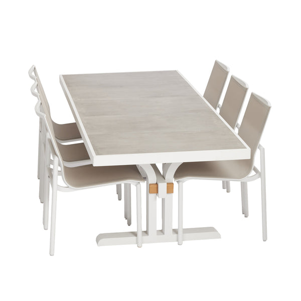Metro 229 Table with Tamarama Dining Chair 7 Pc Outdoor Dining Setting White