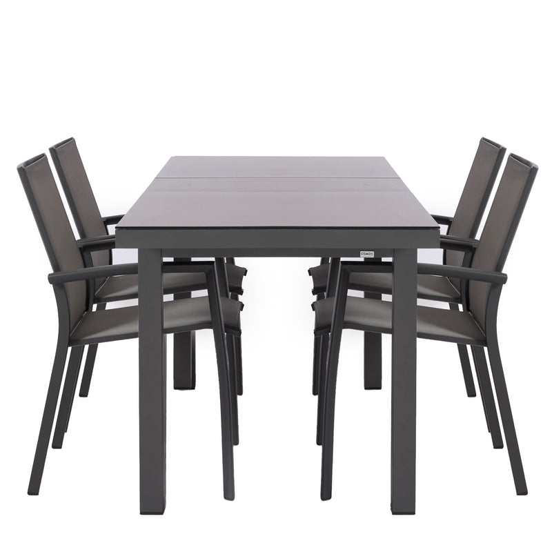 Miya 150/190 Table with Borba Chairs 5 Pc Outdoor Dining Setting Charcoal