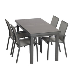 Miya 150/190 Table with Borba Chairs 5 Pc Outdoor Dining Setting Charcoal