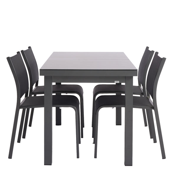 Miya 150/190 Table with Lina Chairs 5 Pc Outdoor Dining Setting Charcoal