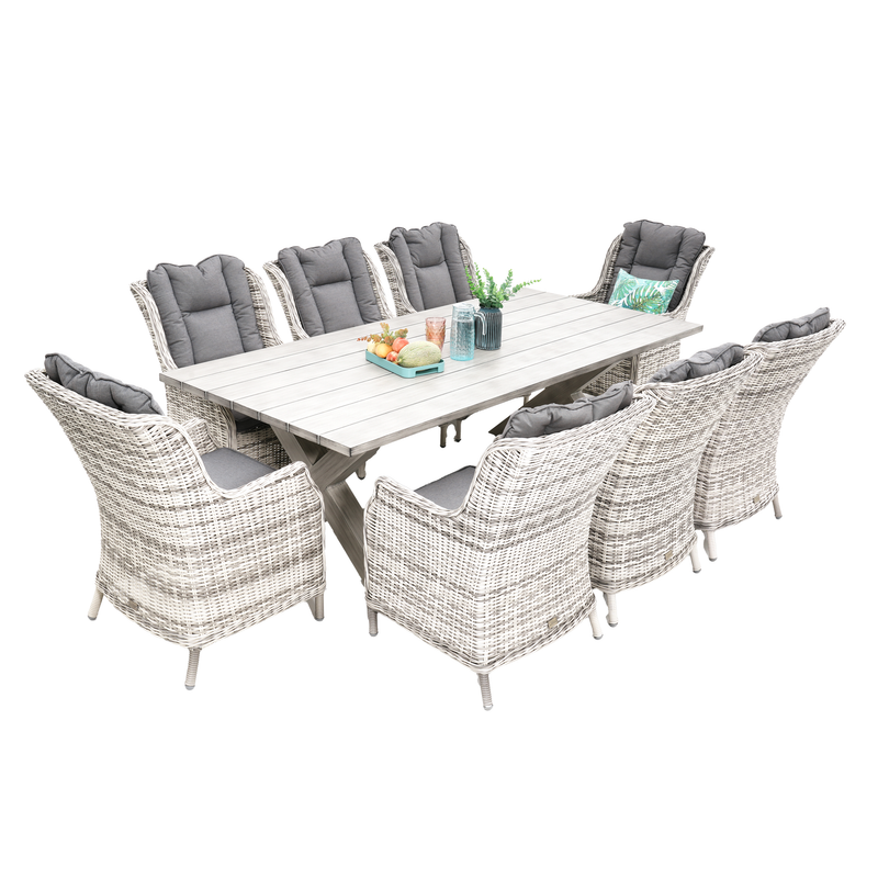 Montreal 9 Pc Outdoor Dining Setting Zen White