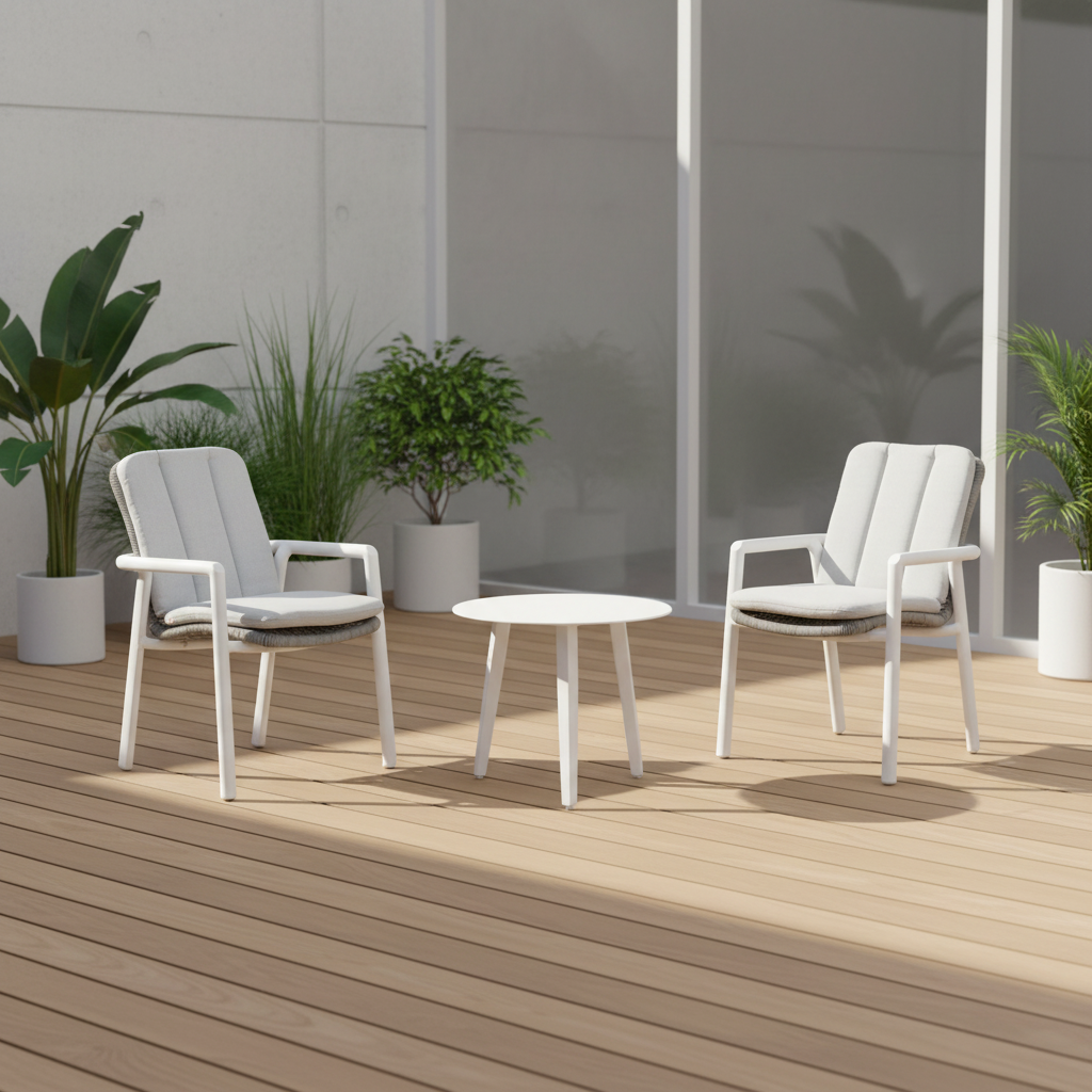 Morocco Carver Chair with Blinca Medium Coffee Table 3 Pc Outdoor Balcony Setting White