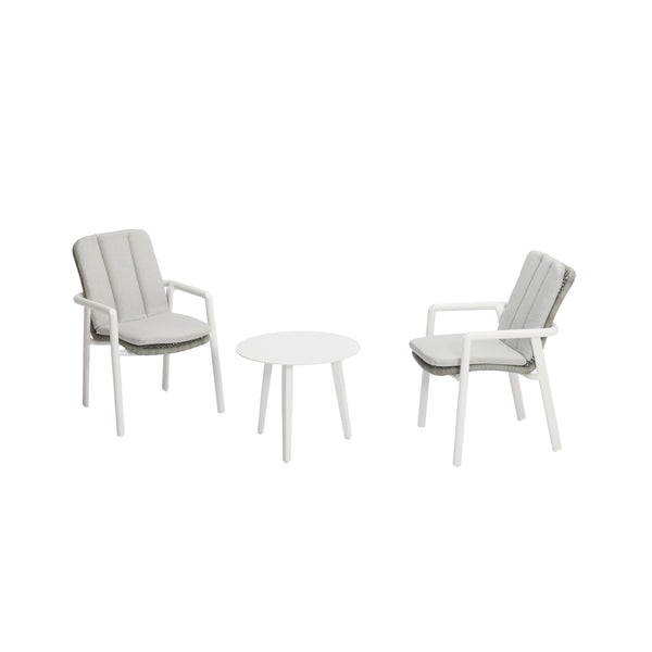 Morocco Carver Chair with Blinca Medium Coffee Table 3 Pc Outdoor Balcony Setting White