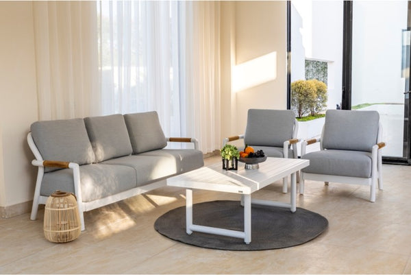 Cambridge 4 Piece | Outdoor Lounge Setting | White Aluminium & Teak