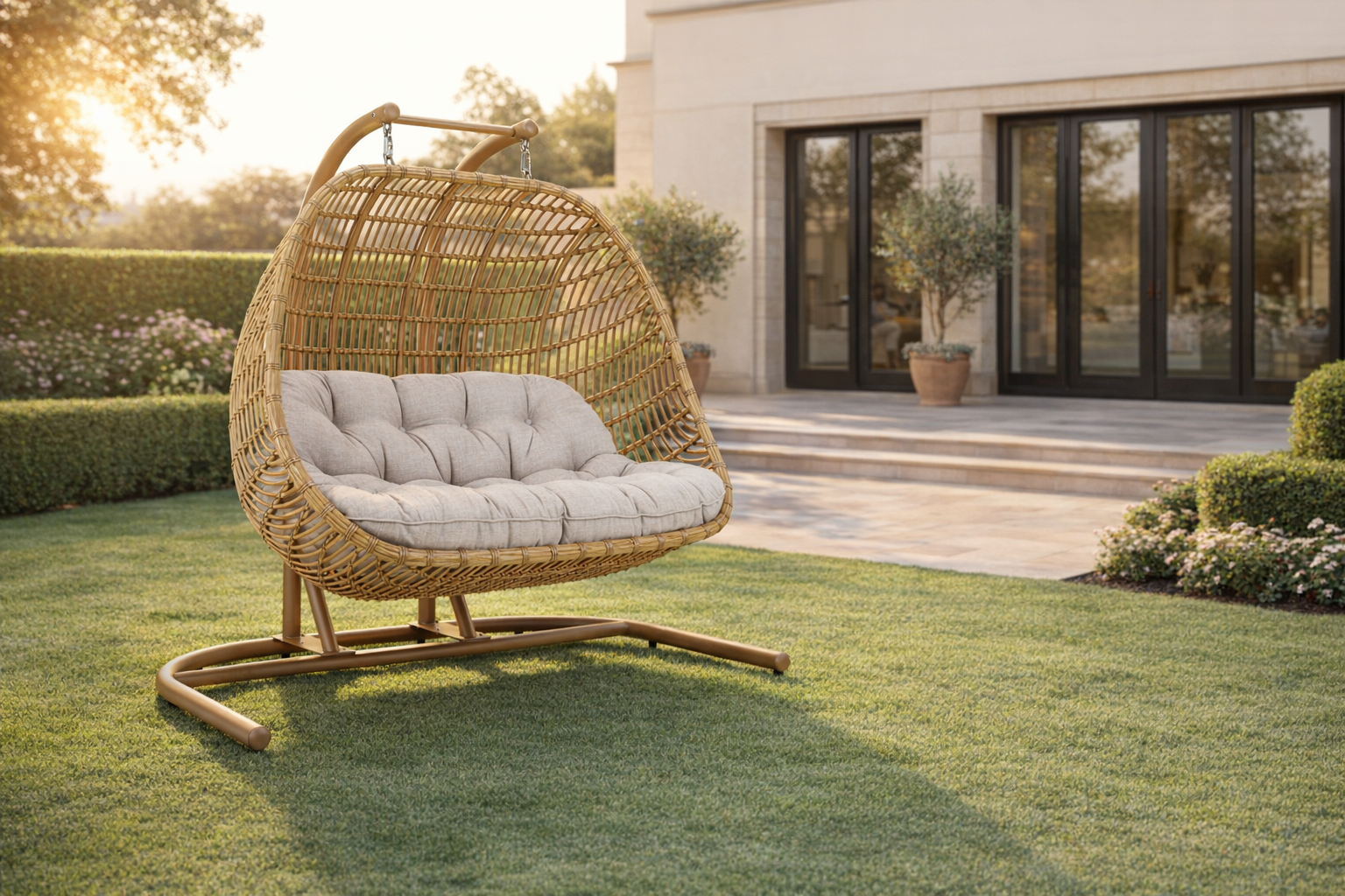 Calina Outdoor Double Hanging Egg Chair | Bamboo look