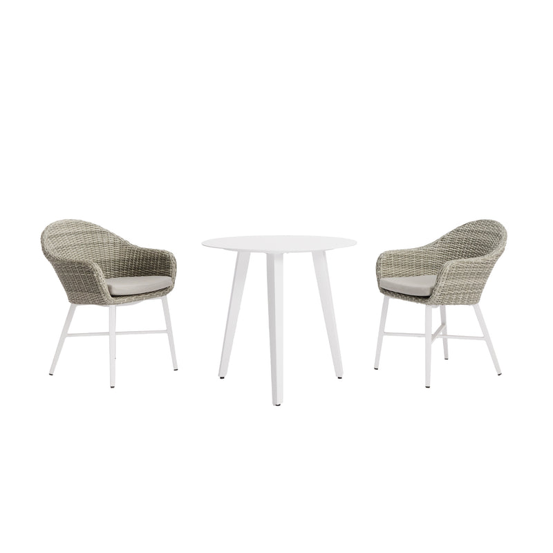 Ravello Carver Chair with Blinca Bistro Table 3 Pc Outdoor Balcony Setting White